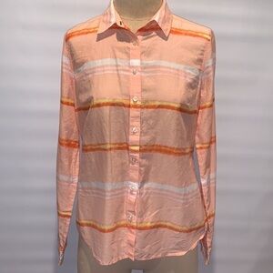 JCP JC Penney cotton silk orange striped shirt, Medium